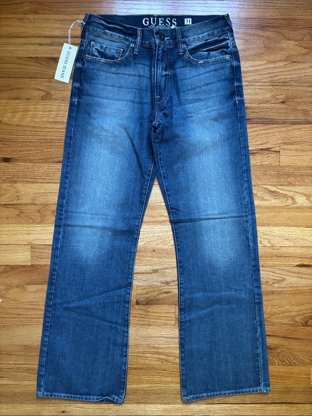 GUESS Men's Dark Blue Bootcut Jeans with Subtle Fade 31x32